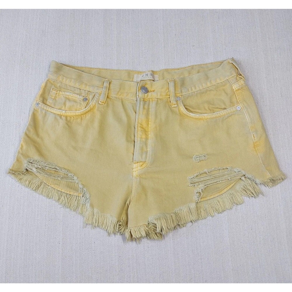 Free People Shorts Size 30 Yellow High-Rise Distressed Button Fly